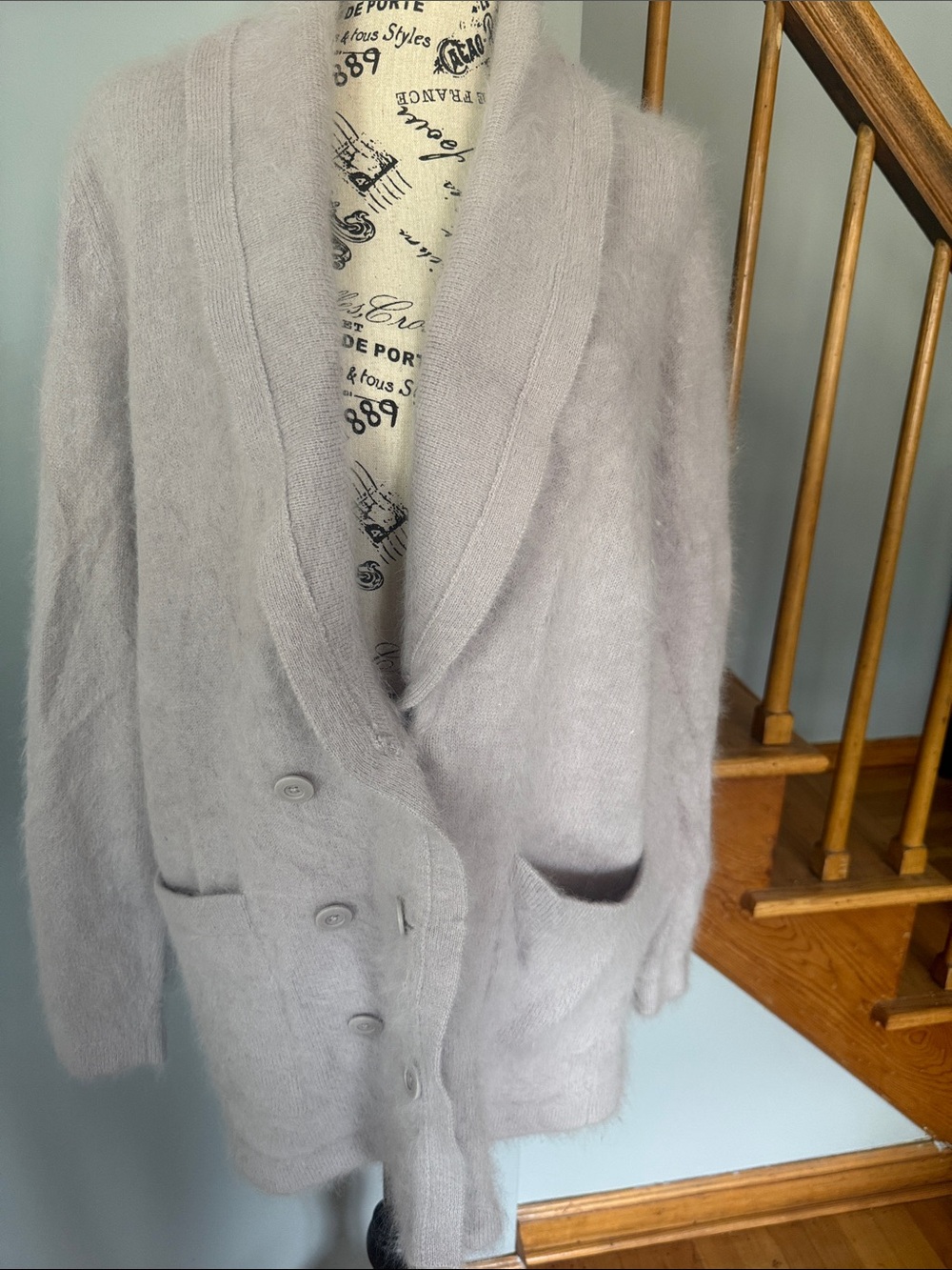 Moda International Vintage Soft Lavender Mohair-Blend Button Cardigan Sweater